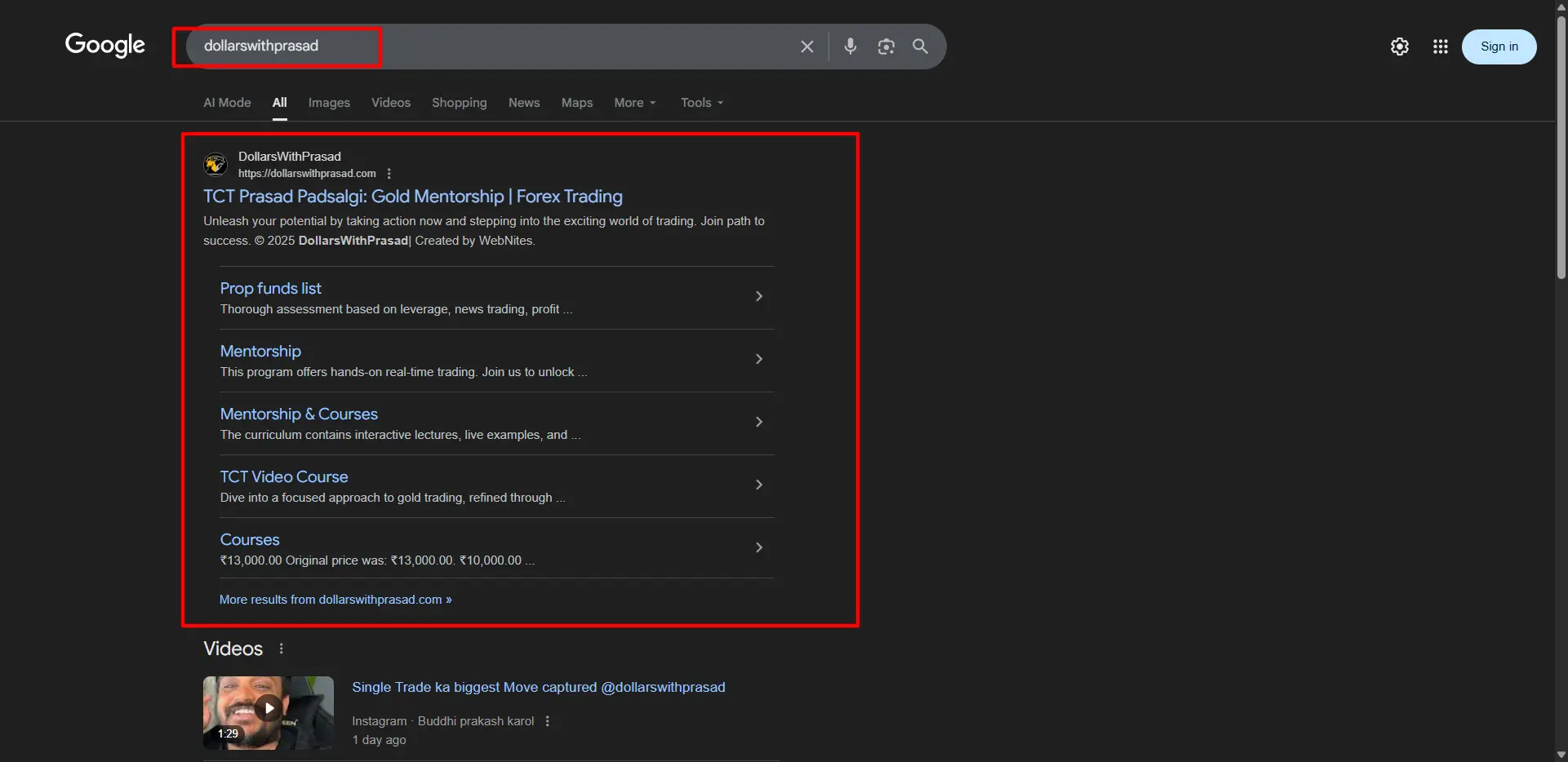 dollarswithprasad-Google-seo results